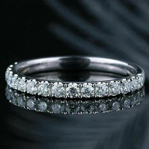 2 Ct Lab Created Diamond Round Cut Eternity Wedding Band 14K White Gold Plated. - Picture 1 of 12