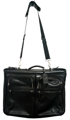 Large TUMI Black Leather Garment Weekender Bag - Image 1 of 4