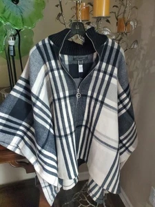 Cape Schal Mantel Marc New York kariert kariert neu mit Etikett kuscheliger Reißverschluss Strickjacke Einheitsgröße Poly  - Bild 1 von 6