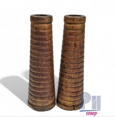 Antique wooden Mill sewing Spools Primitive Bobbin candle holders bud vase 7" - Image 1 of 4