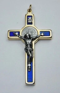St. Benedict Kruzifix 24kt Goldplatte - blau 2 1/4" - Bild 1 von 2