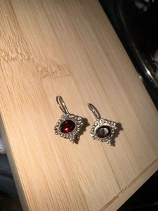 Vintage Garnet Earrings .925 Sterling Silver Faceted. 1 Inch Earring. - Picture 1 of 8