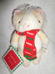 Christmas Cat 1990 Gibson Greetings VTG Santa Paws 7" Plush Santa Hat Scarf - Picture 1 of 7