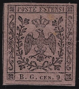 1853 ASI Modena 9c violetto grigio segnatasse Sassone 2 linguellato - Imagen 1 de 1