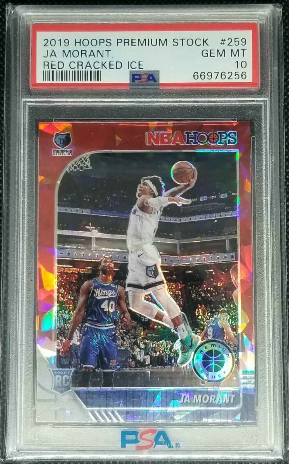 2019 HOOPS PREMIUM STOCK JA MORANT ROOKIE RED CRACKED  ICE #259 GEM MT PSA 10