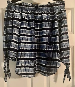 Michael Kors Off The Shoulder Cotton Size M Shirt Tail Hem 3/4 Sleeve Tie Cuffs - Picture 1 of 10