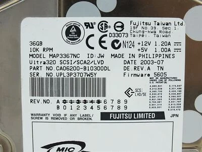 Fujitsu MAP3367NC 36GB 3.5" 80Pin Ultra320 SCSI 10000rpm Hard Drive 3R685 - Image 1 of 3