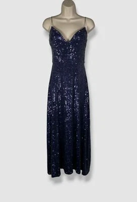 $2890 Monique Lhuillier Women's Blue Sequin Sleeveless Midi Dress Size 2 - Image 1 of 4