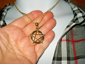 18" Drop Dangle 1 1/8" Pentagram Gold Plated Pendant on GP Chain Necklace - Picture 1 of 8