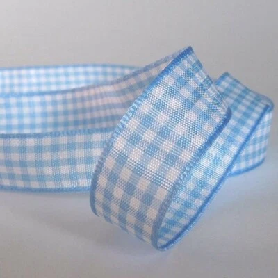 11.5m Berisfords Gingham Large Check Ribbon 15mm Width Sky Blue - Image 1 of 2