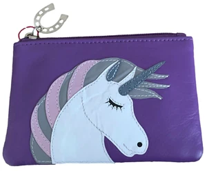 Unicorn Coin Purse Small Money Pouch Womens Girls Purple Leather Purse New - Picture 1 of 6