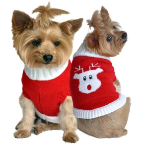 Festive Rudolph Reindeer Christmas Knit Dog Sweater Holiday - Picture 1 of 2