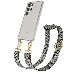 Łańcuszek na telefon komórkowy do Samsung Galaxy S25 Ultra Boho Case z paskiem zielony / czarny - złoty - Zdjęcie 1 z 7