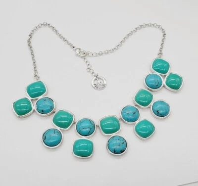 Signed Trifari Necklace Faux Turquoise Silver Tone 19 in Runway Bold Sttatement - Image 1 of 4