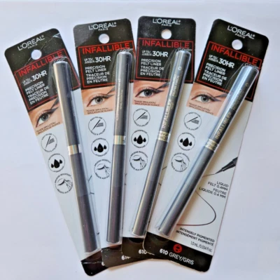  4 PACK L'Oreal Infallible Precision Felt Tip Waterproof Eyeliner 610 Grey NEW - Image 1 of 3