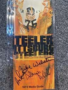 Mike Webster, Roy Gerela and Donnie Shell Hand Signed 1973 Steelers Media Guide - Picture 1 of 4