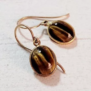 Pendientes colgantes elípticos enchapados en oro de 18 quilates estilo vintage hechos en Israel - Imagen 1 de 15