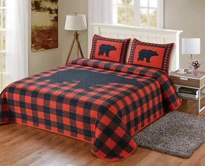 Buffalo Plaid 3 Piece Queen Size Quilt Bedding set(1 blanket and 2 pillow shams) - Image 1 of 2