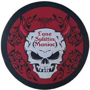SKULL DEVIL LANE SPLITTIN MANIAC BIKER MOTORCYLE SEW ON LEATHER PATCH 3.5 INCH - Picture 1 of 3