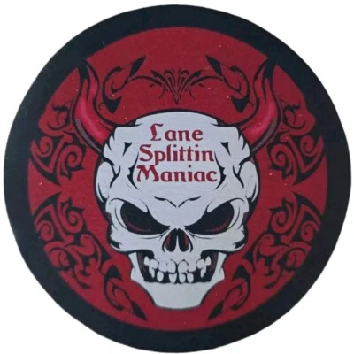 SKULL DEVIL LANE SPLITTIN MANIAC BIKER MOTORCYLE SEW ON LEATHER PATCH 3.5 INCH - Image 1 of 3