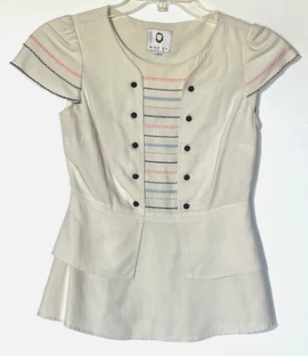 Blusa Mayle Marfil Crema 100% Seda Manga Gorra Peplum Talla 2 Foto 1 de 4