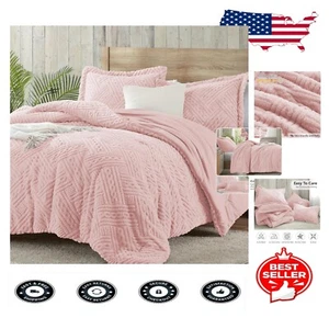 Elegantes Twin Size Fleece Bettdecken Set - kuschelige rosa Bettwäsche für Winterwärme - Bild 1 von 9