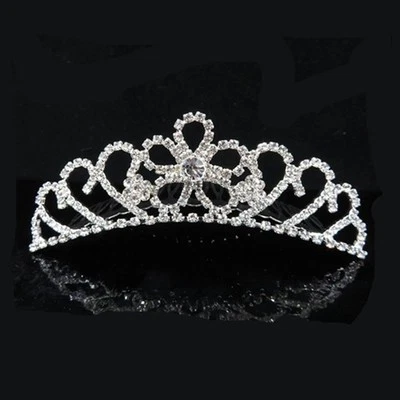 2Pcs Children Girl Birthday Bridal Prom Flower Rhinestone Crown Hair Gift - Image 1 of 3