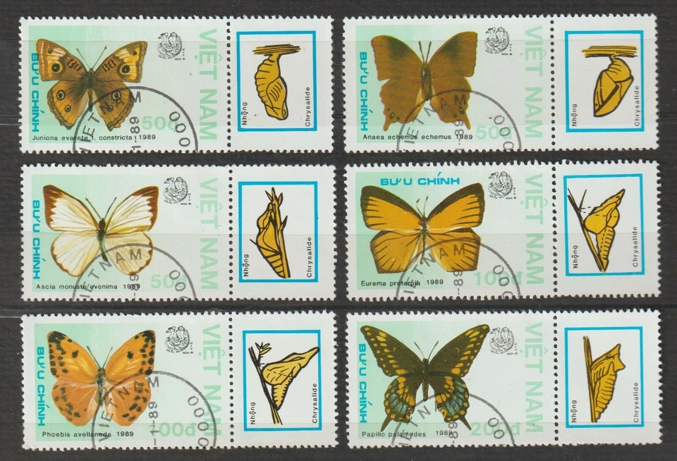 1989 Vietnam 6 Stamps Butterflies - India '89 Cto Never Hinged - Image 1 of 1