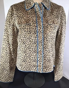 Revue Chaqueta de mujer Gamuza Cuero Animal Print Leopard Azul Trim Forrado Tamaño Lg - Imagen 1 de 10