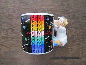 Vintage Papel Coffee Mug Teddy Bear Graduation Congratulations Some Glaze Chips - Picture 1 of 12