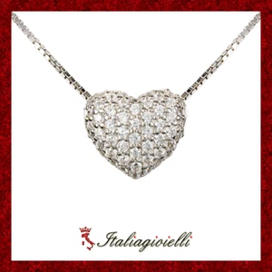 Collana Cuore Pavè Donna in Argento 925 rodiato Oro Bianco - Foto 1 di 6