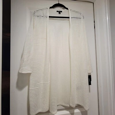 Свитер-кардиган Alfani размер СРЕДНИЙ цвета слоновой кости 3/4 рукава текстурированная полоса открытый - Изображение 1 из 4