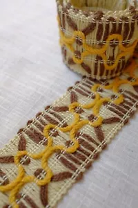 Retro Fabric Braid Trim - 7cm Wide - Mid-Mod Vintage Upholstery Jute - Picture 1 of 4