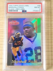 Topps Gold Label Clase 1 1999 etiqueta roja Marshall Faulk/100 PSA 8 - Imagen 1 de 3