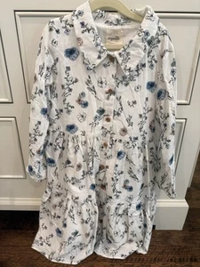 Vignette Girls Long Sleeve Ivory Floral Print Button Front Short Dress, Sz 10Y - Picture 1 of 4