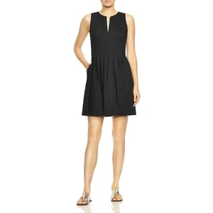 Vestido HALSTON Heritage Cuello Muesca Dividida Mezcla de Lino Plisado Bolsillo 14 Negro $345 - Imagen 1 de 12