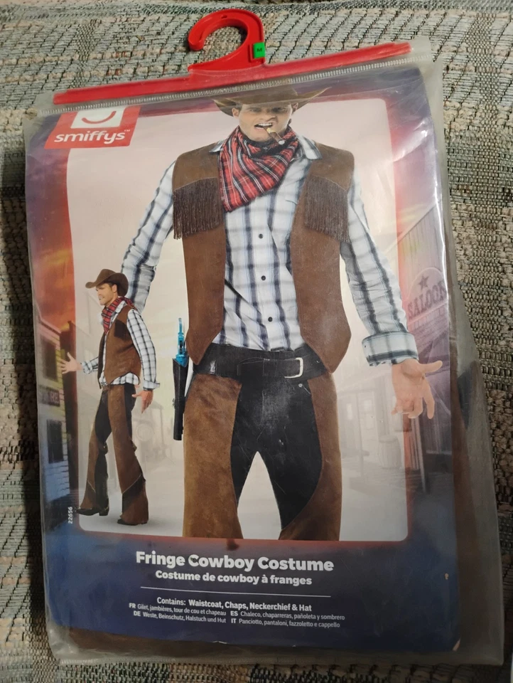  Disfraz de vaquero marrón con flecos rodeo occidental adulto hombre salvaje oeste Foto 1 de 2