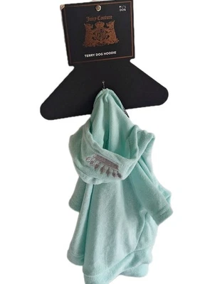Sudadera con capucha Juicy Couture turquesa de tela de felpa para perro con pedrería Bling talla M/L Foto 1 de 4