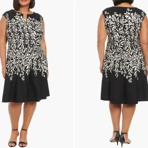 Vestido London Times Para Mujer Talla Grande 16W Elegante Negro Blanco Floral Ajuste y Acampanado - Imagen 1 de 9