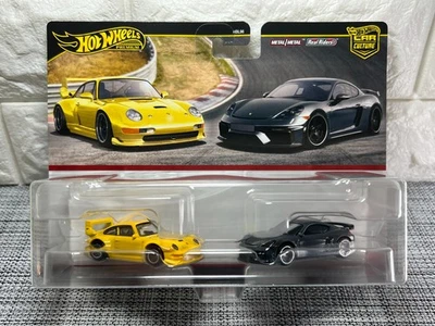 Hot Wheels 2 Pack Porsche 993 GT2 Porsche 718 Cayman GT4 Car Culture Yellow/Gray - Image 1 of 4