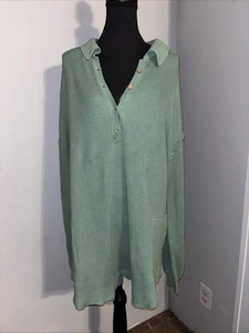 Free People Beach Romper Picnic Sweater Romper Size L Green Boho Knit Coverup - Picture 1 of 19