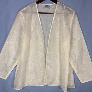 R&M Richards by Karen Kwong Ivory Metallic Sheer Open Front Cardigan Women's 14 - Picture 1 of 9