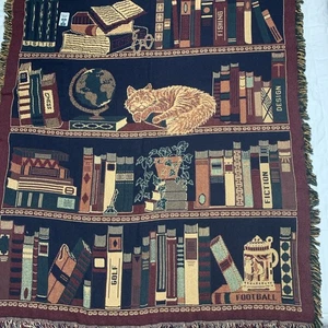 Estantería Tapiz Manta Tiro Oficina Biblioteca Libros Gato Golf Planta Globo 65x46 - Imagen 1 de 10