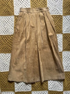 "Falda occidental de gamuza de cuero marrón grueso vintage G3 cintura alta talla 9/10 27""" Foto 1 de 4