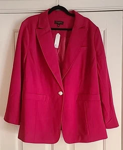 Talbots Plus 1-Button Solid Dark Pink Blazer NWT Sz 20W Lined Pockets Stretchy - Picture 1 of 7