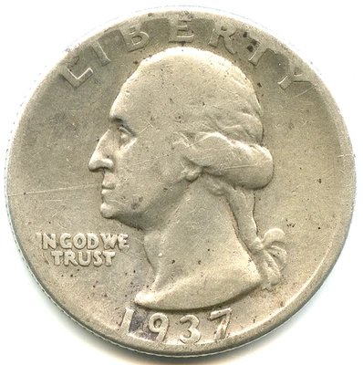 USA quarto di dollaro argento Washington 1937 D n. 7410 - Immagine 1 di 2