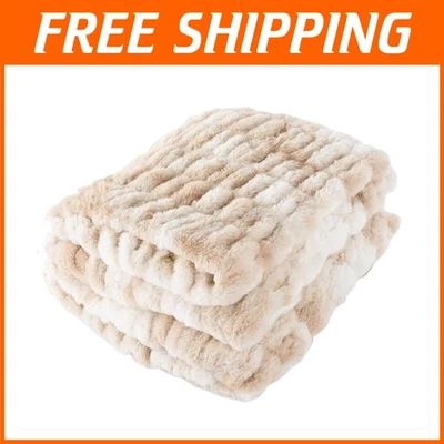 Luxurious 60x80-Inch Oversized Faux Fur Blanket - Cream Jacquard Throw - Image 1 of 4