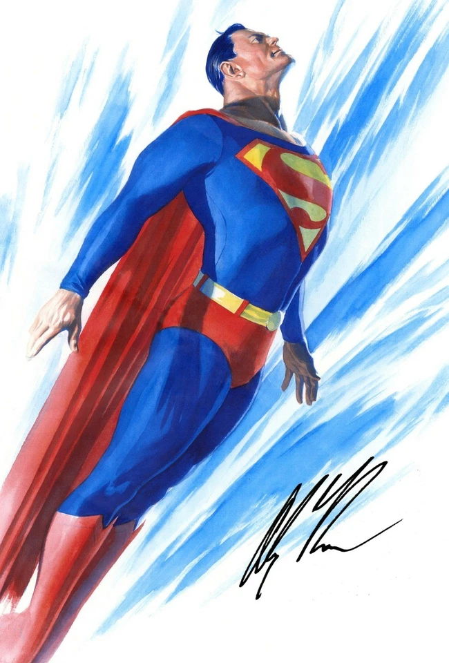DC Alex Ross Kal El Blue & White Superman Flying Minimalism Portrait Fine Art - Image 1 of 1