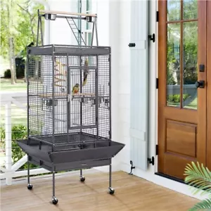 Large Parrot Cage Metal Bird Cage for Budgie with Playtop & Stand 174cm Black - Picture 1 of 12