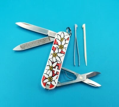 Victorinox Classic Red & White Edelweiss Swiss Army Knife Multi Tool! Foto 1 de 4